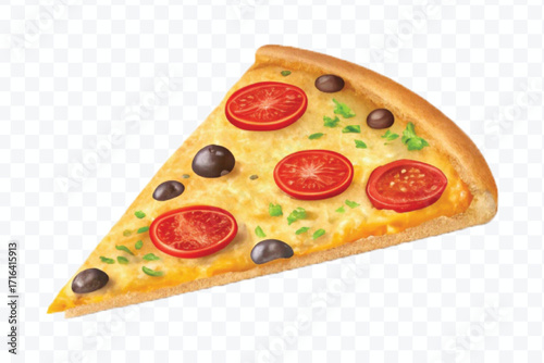 realistic 3d delicious fast food icons (fried chicken,  pizza slice , french fries ) set isolated on transparent background