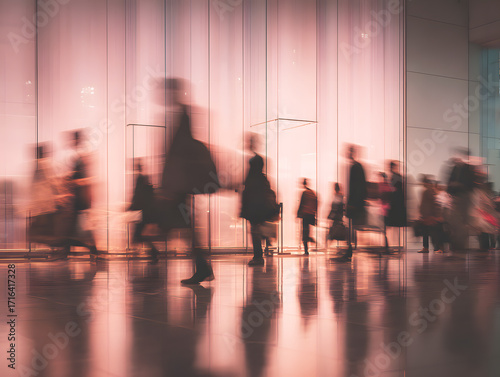 Obraz na plátne Busy business commuter in motion in a modern building.