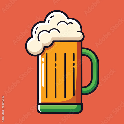 Classic beer mug illustration with frothy head and condensation perfect for bar or pub branding and design