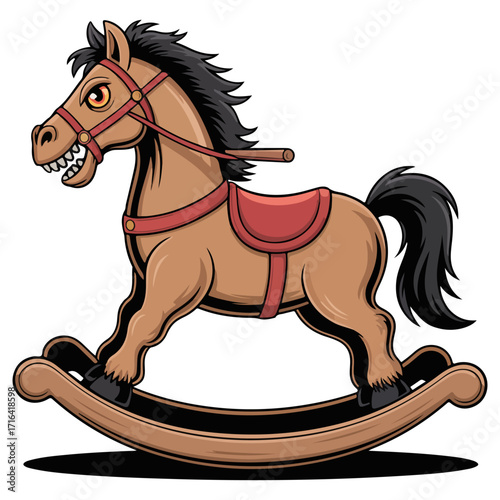 A charming illustration of a vintage rocking horse, exuding nostalgia and childhood joy. It is perfect for conveying themes of play, toys, and imagination