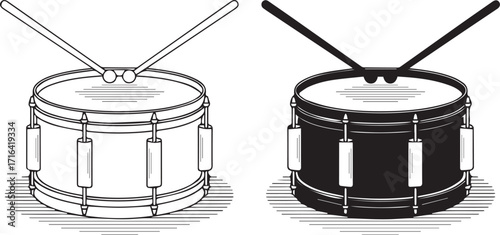 Vector art of two drums with drumsticks, one black and one white