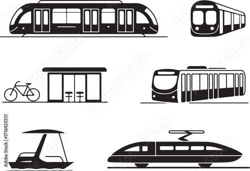 Modern transport icons for urban commuting and travel
