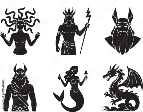Mythical creatures and gods silhouette collection