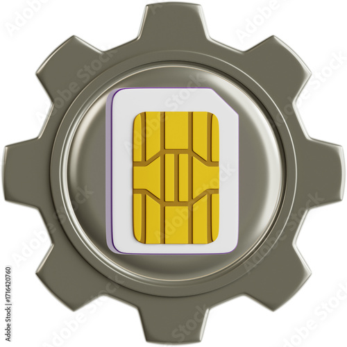Essential mobile communication system settings and technological optimization depicted by a SIM card integrated within a gear icon, representing digital connectivity for modern devices and services