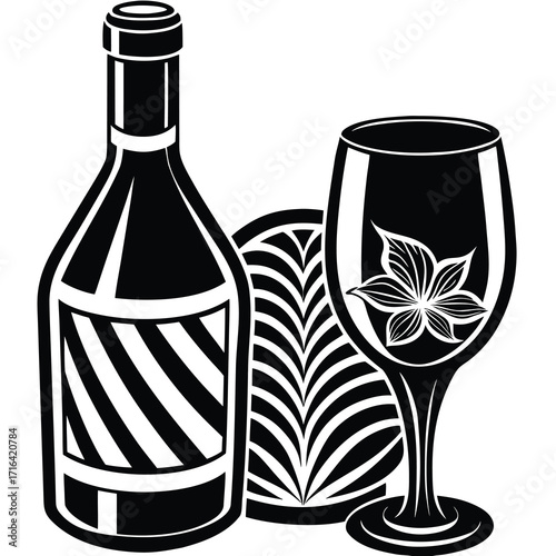Elegant illustration of a wine glass and bottle perfect for beverage and hospitality branding