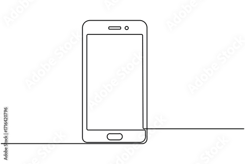 Minimal one line art of a smartphone showing email notification and Wi-Fi connection, simple modern illustration
