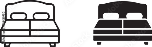 Vector art of double bed icon for bedroom furniture design