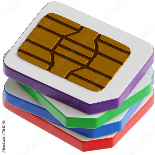A stack of multi-colored Subscriber Identity Modules, crucial for modern mobile telecommunication, enabling global network access and wireless device operation