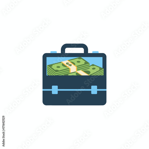 A dark briefcase icon filled with stacks of cash, symbolizing wealth, business deals, and financial transactions.