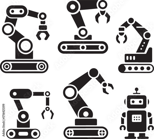 Robotic arms and robot icons industrial automation