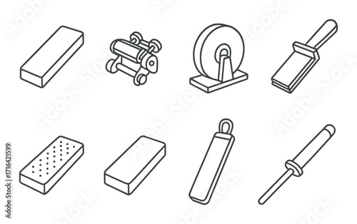Variety of sharpening stones and tools for blade maintenance