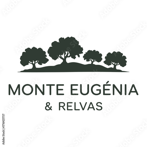 Elegant monte eugenia & relvas brand logo with silhouette trees and sophisticated typography