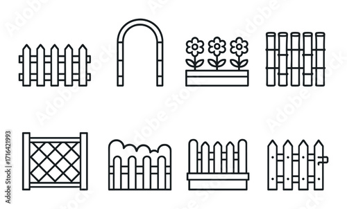 Minimalist fence and garden icon set on dark background