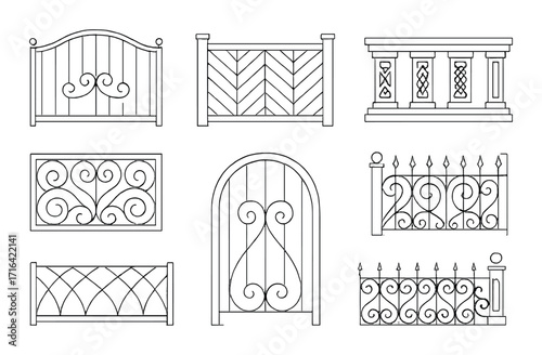 Elegant wrought iron fence designs featuring intricate patterns and varied styles