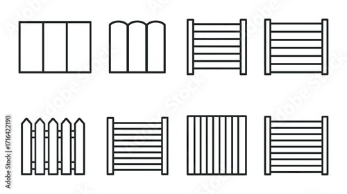 Collection of eight black fence designs on dark background