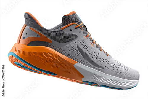 A running shoe, side profile, 3D render, isolated on a white background.
