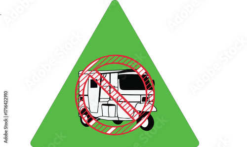 No Auto Rickshaw Traffic Sign Green Triangle Warning Symbol