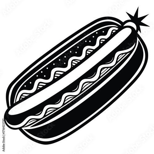 Vibrant vector illustration of a classic hot dog with a bun and condiments perfect for fast food branding and menus