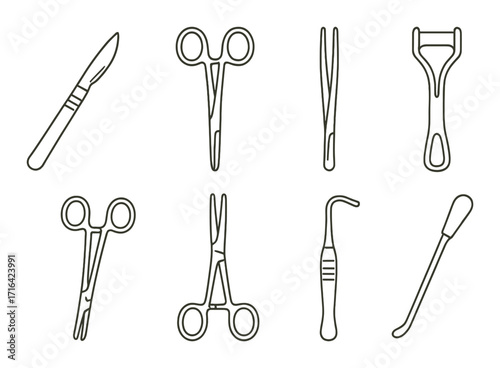 Silhouette of various medical instruments on brown background