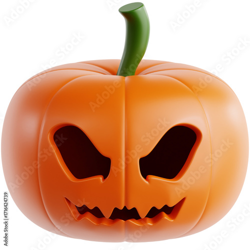 Sinister 3D jack-o'-lantern with a scary carved face, a spooky Halloween pumpkin icon for autumn holiday celebrations