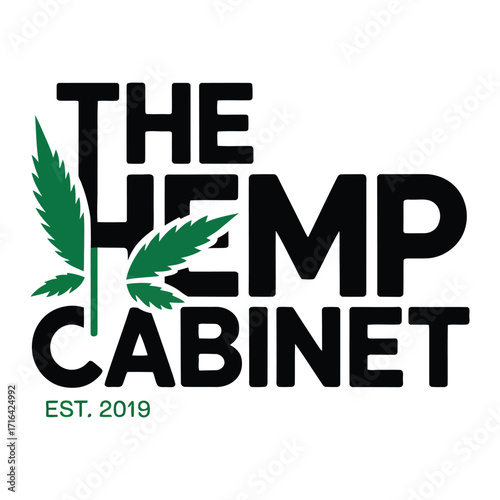 The hemp cabinet logo with green leaves est 2019