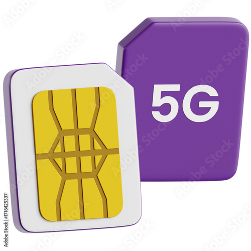 A 3D render of a modern 5G SIM card with its microchip, symbolizing next-generation mobile data, high-speed internet, and wireless network technology