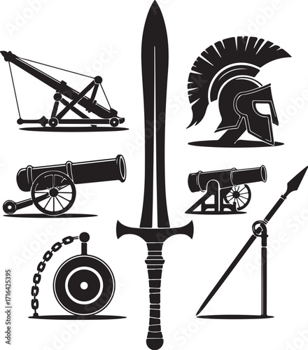 Ancient weapons collection historical battle tools