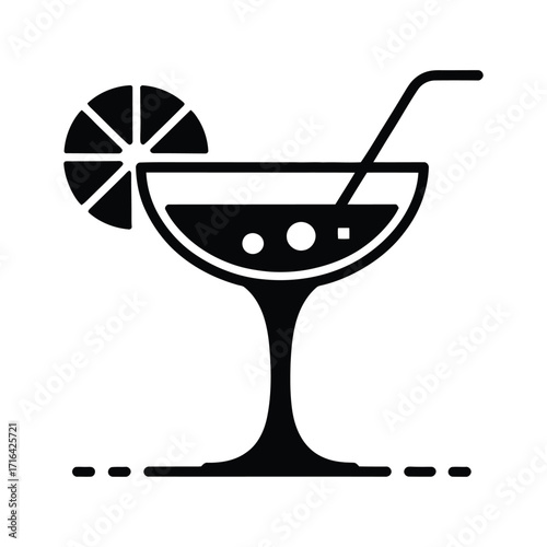 Stylized cocktail drink with lemon slice and straw for refreshment and celebration