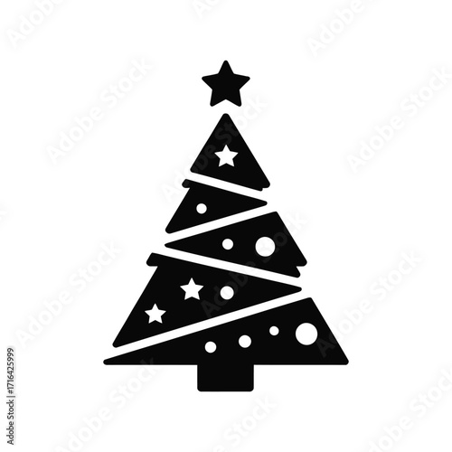 Stylized christmas tree silhouette with ornaments and star topper for festive holidays