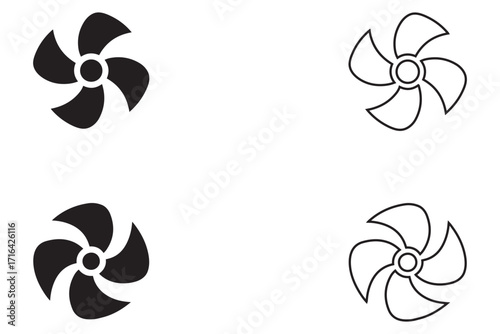 fan blade vector set, fan blade for Ventilator, propeller, cooler, conditioner silhouette and line art eps 10