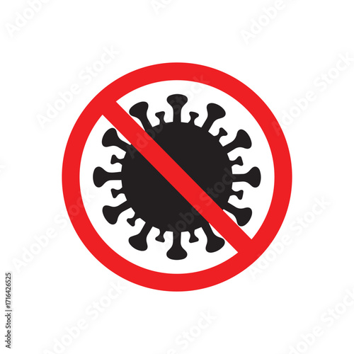 Virus with red prohibit sign. Stop virus 