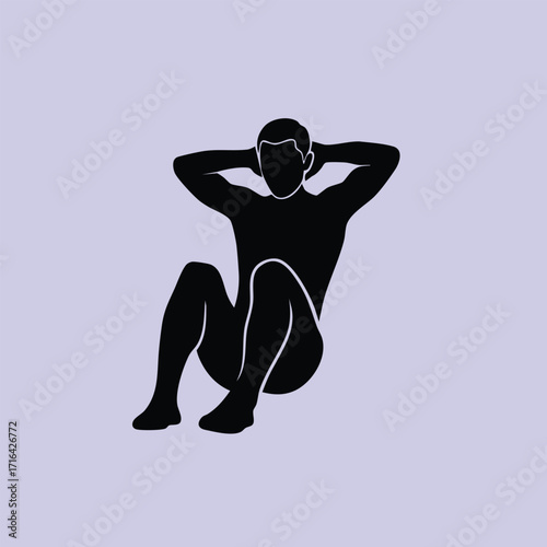 Silhouette of a person performing sit-up exercise demonstrating fitness and core strength on a plain background