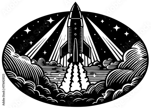 Rocket Launch Silhouette, Space Science SVG, PNG