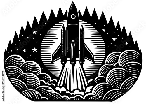 Rocket Launch Silhouette, Space Science SVG, PNG