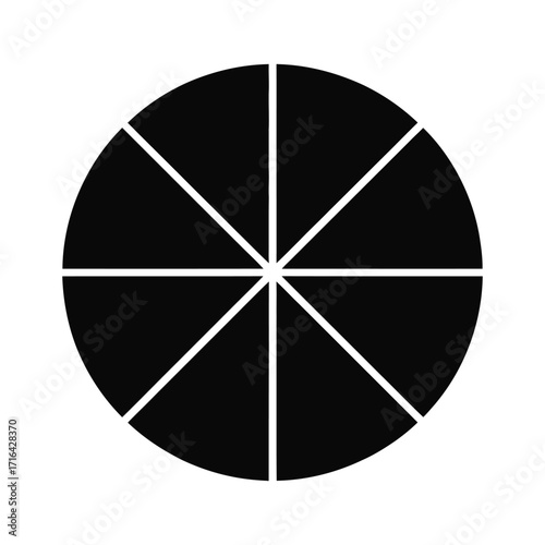Abstract black circle divided into eight equal segments with white lines