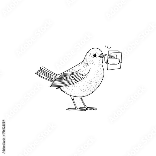 Bird delivering mail illustration vector drawing avian post office design cute animal character line art graphic hundred