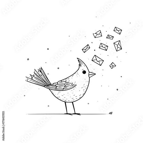 Bird mail delivery service cute illustration vector drawing animal flying letters message communication design art