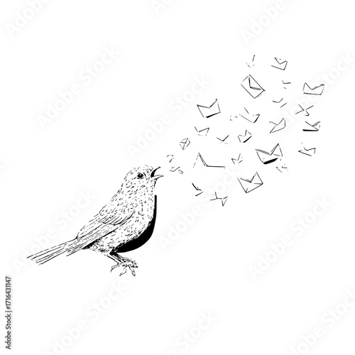 Bird sending email messages illustration vector design communication concept graphic design element artwork image