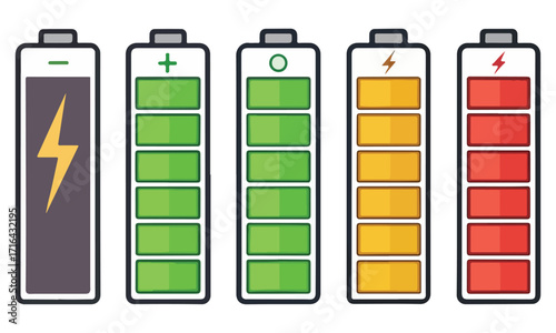 Battery Levels, Charging Icons & Energy Power Symbols Battery Life & Energy Storage