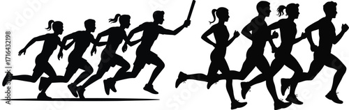 Relay Race Silhouette Illustration Black Isolated: Teamwork and Athleticism in Motion, a Dynamic Depiction of Runners Passing the Baton in Competition