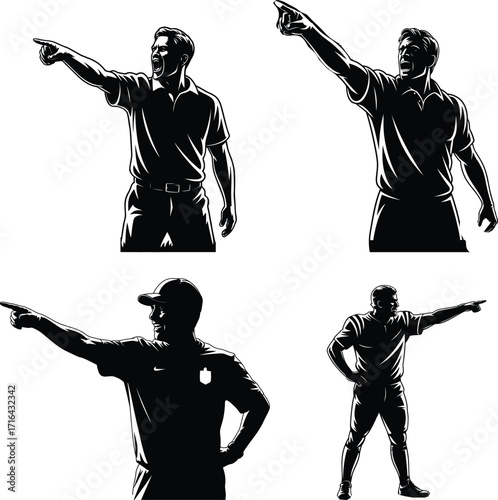 Coach Silhouette Illustration Black Isolated: Instructors Guiding Athletes, a Dynamic Depiction of Leadership and Sportsmanship on the Field
