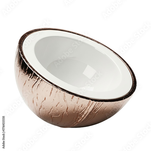 Stylish rose gold metallic coconut half bowl with smooth white interior