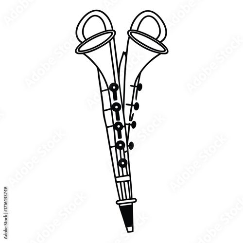 Creative line art illustration of a unique musical instrument with intricate details and artistic flair