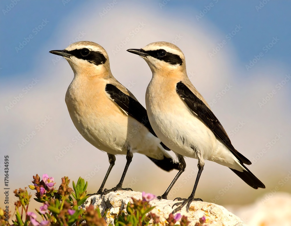Fototapeta premium Two birds perched on a rock (1)
