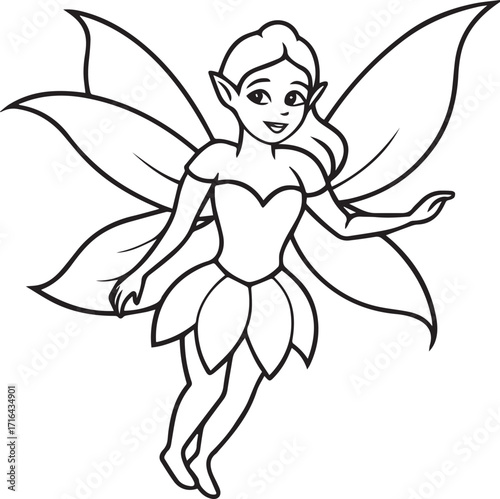 fairy outline vector illustration line art
