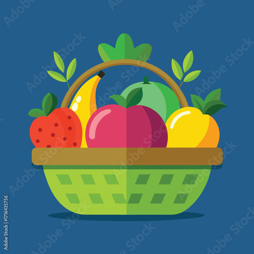 Vibrant illustration of a bountiful fruit basket filled with colorful fresh produce