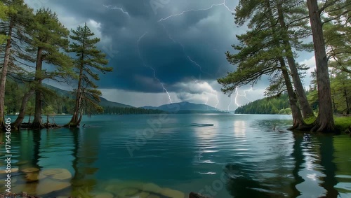 Epic Storm Clouds Rolling Over Lake Dramatic Weather Stock Footage