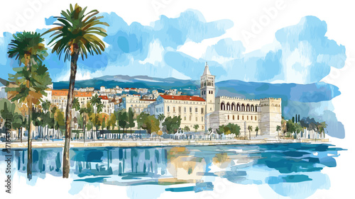 Diocletian's Palace. Diocletian's Palace watercolor vector illustration