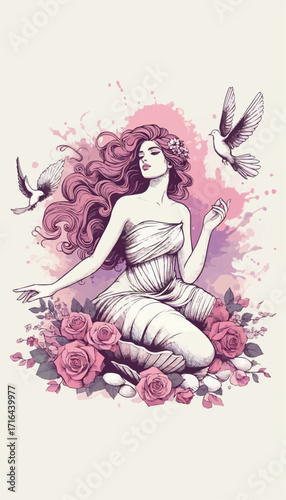 Aphrodite, the Greek goddess of love. Beautiful, elegant, and mythological art."