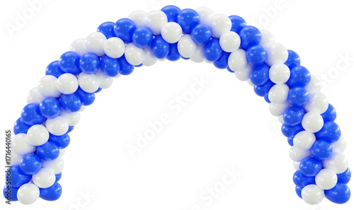 3D render balloon arch entrance. White, blue Balloons in the Shape of an Arc, Gate, or Portal on a white background. 3d png illustration.